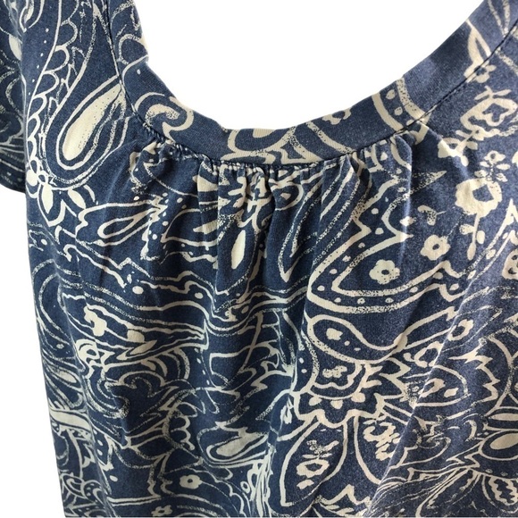 Bass Cotton Popover Top Women XL  Blue with White Botanical Design Scoop Neck - Picture 2 of 9